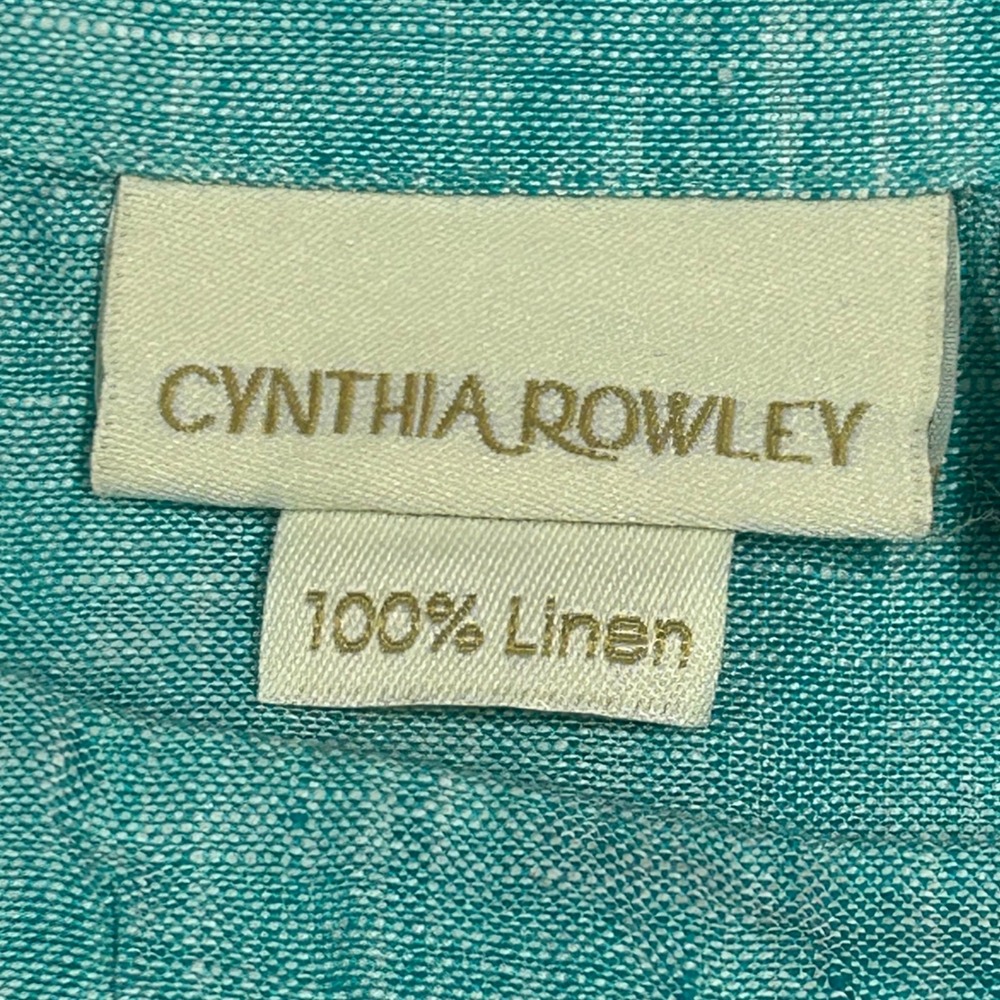 Cynthia Rowley 100% Linen Blouse Top S Short Sleeve Blue Coastal Euro Scandi - Picture 4 of 8